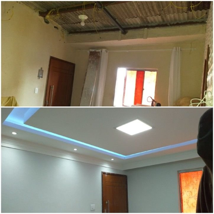 Antes e depois de instalação de gesso - Gesso Forte Leve - Grande Vitória ES